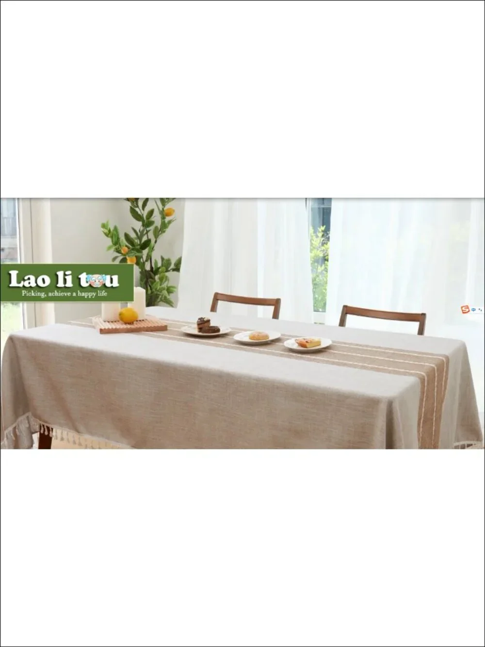 Cotton Linen Tablecloth Waterproof Washable Tassel Fringe Rectangle 55x86
